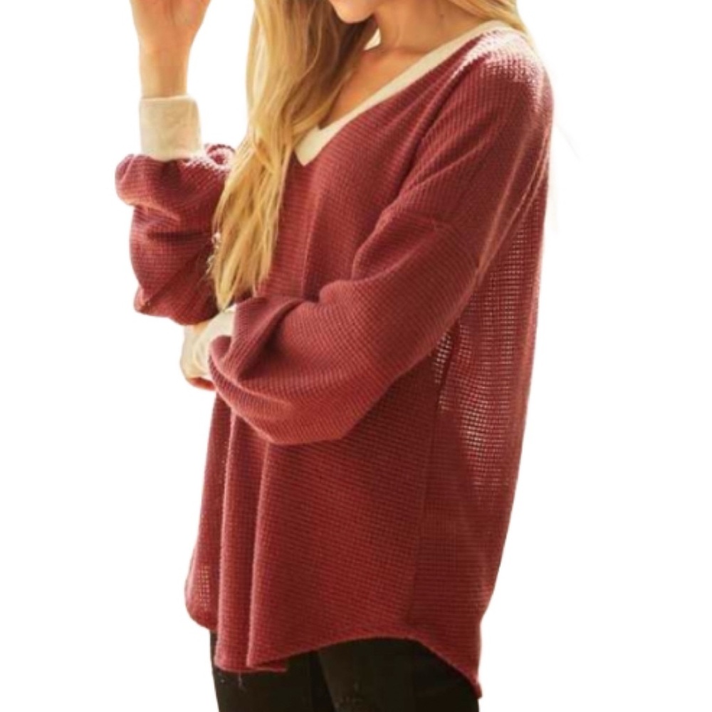 Maroon Waffle Knit Top - Picture 3 of 5
